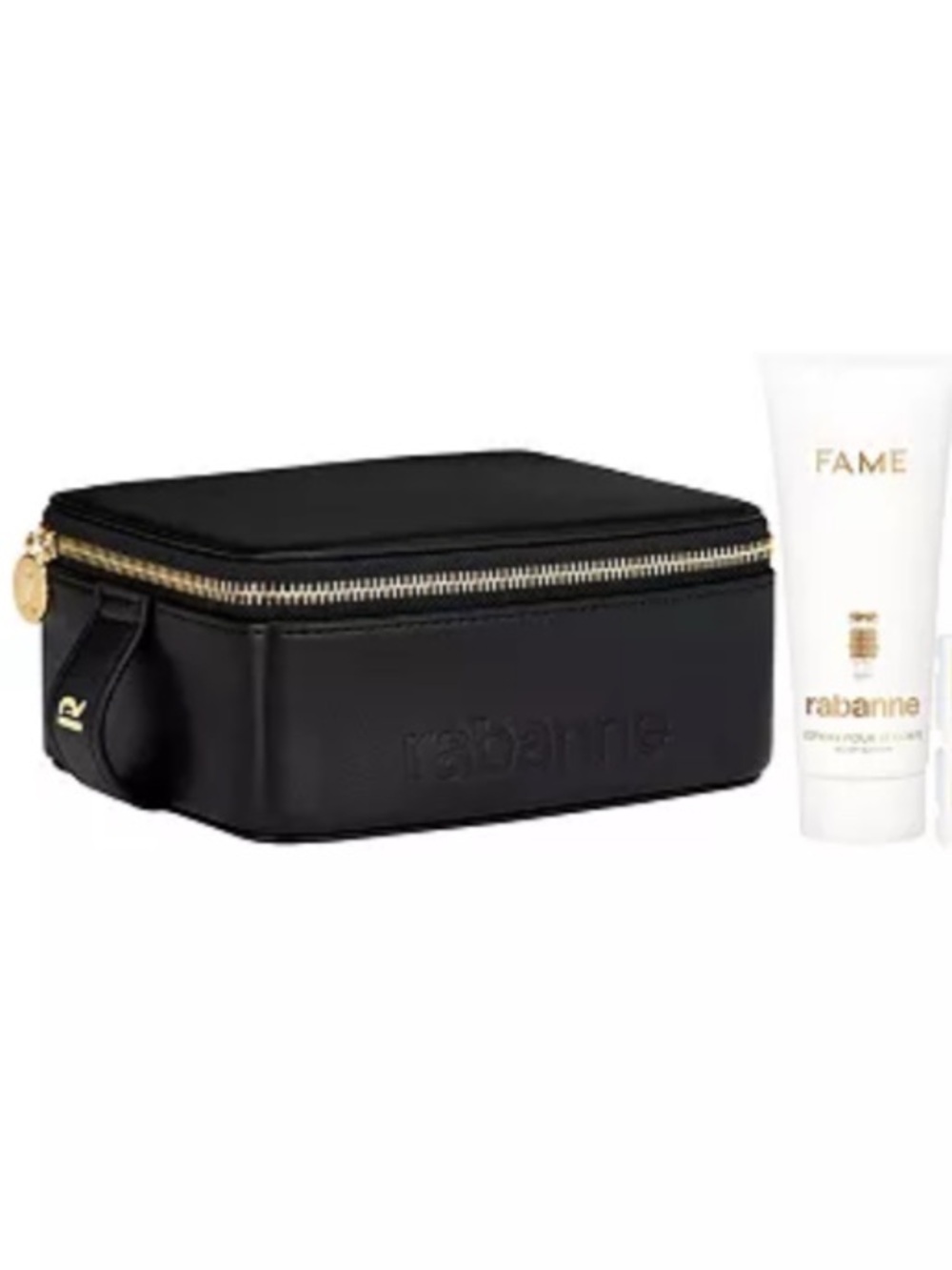 Paco Rabanne Black Faux Leather Makeup Cosmetic Case & Fame Body Lotion 2pc Set